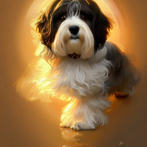 Image similar to beautiful detailed picture of a havanese, radiant light, art nouveau, intricate, elegant, highly detailed, my rendition, digital painting, artstation, concept art, smooth, sharp focus, illustration, art by artgerm and greg rutkowski and alphonse mucha