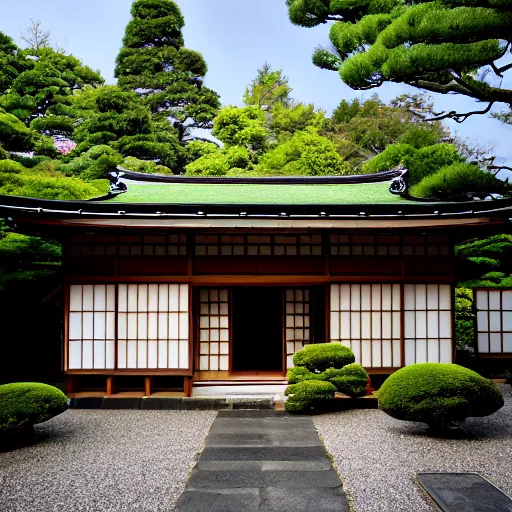 Prompt: photo of exterior of a cozy Japanese English cottage