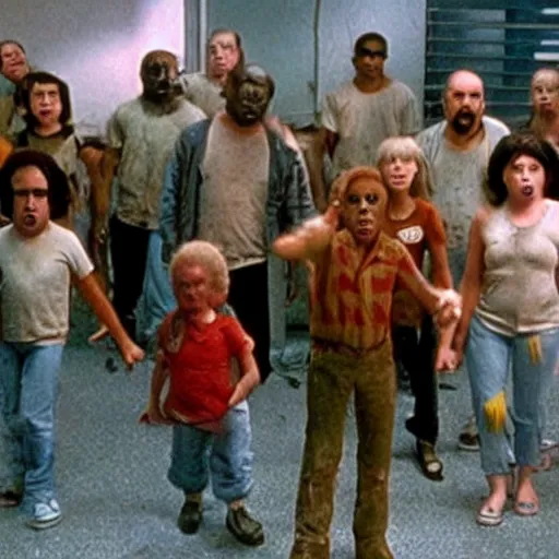Image similar to scene from dawn of the dead but with midgets
