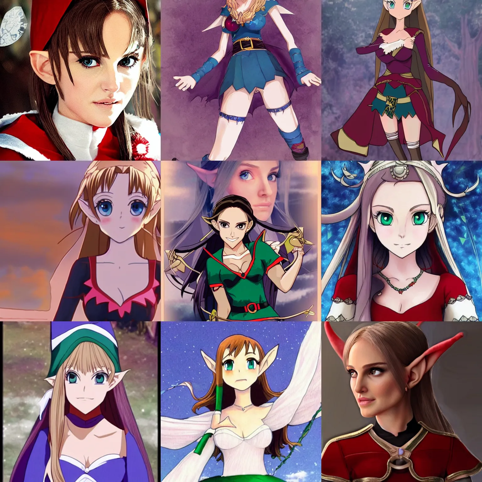 Prompt: Elf Natalie Portman but an anime