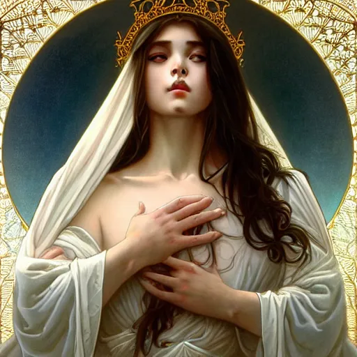 Prompt: perfectly detailed goddess princess of white roses!! blessed by nature with ever - increasing physical mental perfection, symmetrical! intricate, highly detailed, biblical divine holy perfection!! digital painting, artstation, concept art, smooth, sharp focus, illustration, art by artgerm and greg rutkowski and alphonse mucha