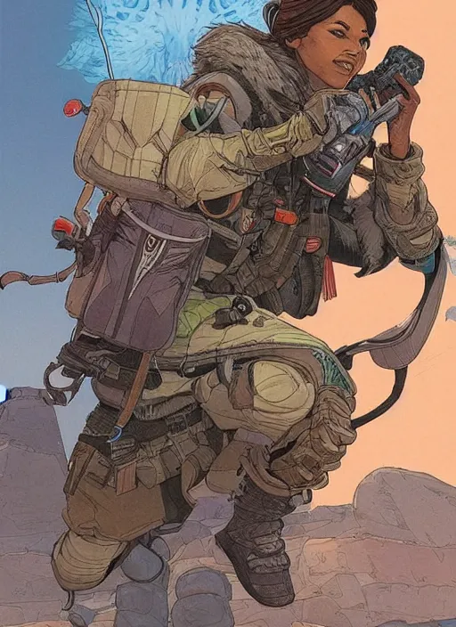 Image similar to apex legends loba. concept art by james gurney and mœbius.