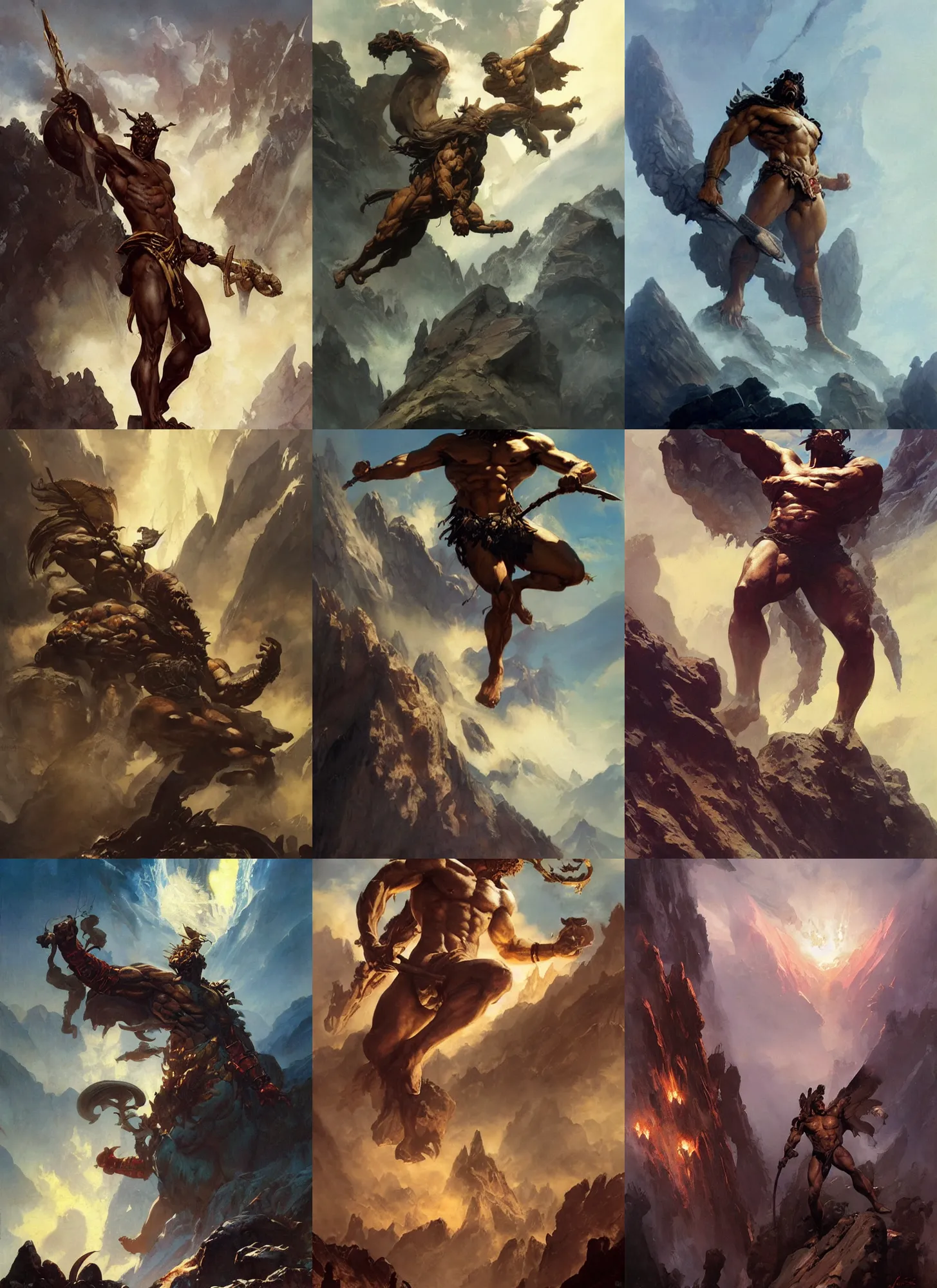 Prompt: Mount Olympus by Frank Frazetta, Greg Rutkowski, Boris Vallejo, epic fantasy character art, gods, Exquisite detail, post-processing, masterpiece, cinematic