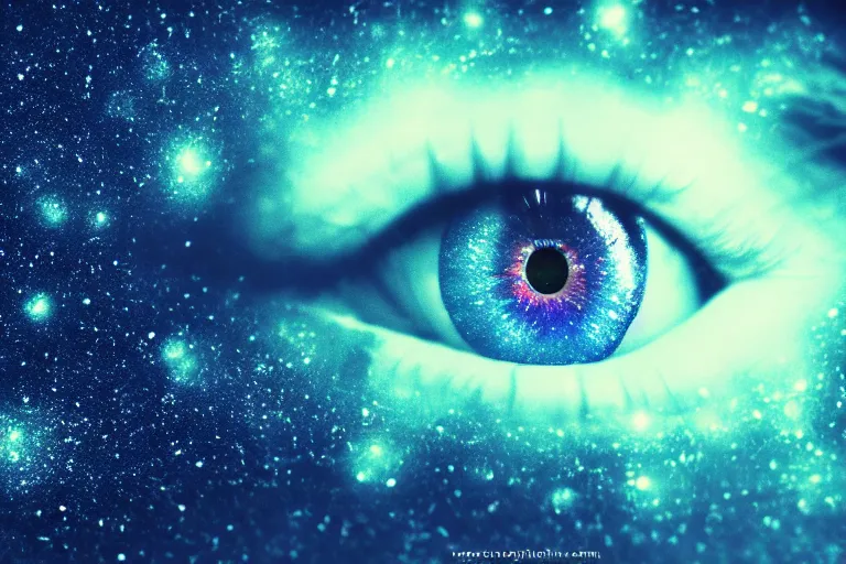 Image similar to a galaxy is inside of an eye, beautiful eye, eye, eye of a woman, realistic, ultra realistic, macro photo, beautiful, digital art, conceptual art, trending on artstation