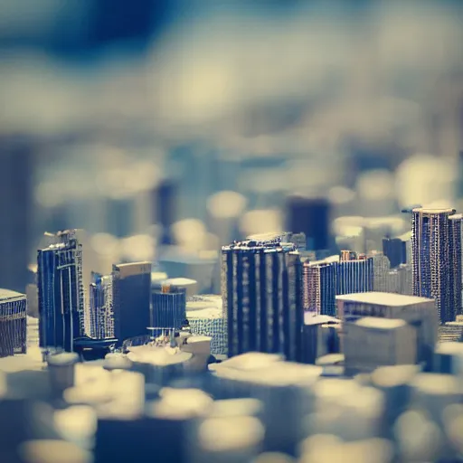 Image similar to macro shot of tiny cityscape, ultra detail, ultra realistic, hyper detailed, sharp focus, ray tracing, octane render