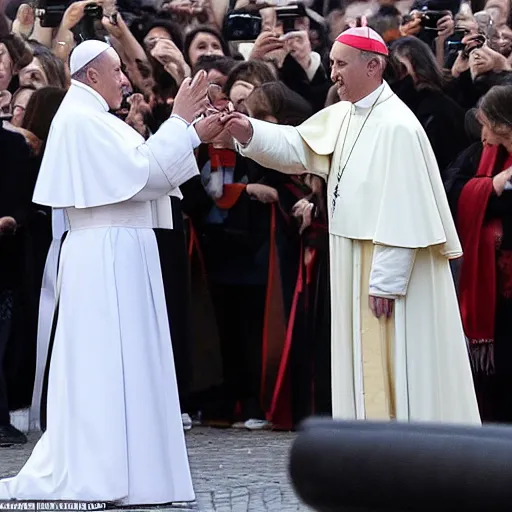 Image similar to A new pope is elected and it is Ana de Armas. She wears the Pope dress and greet the faithful in Piazza San Pietro from the Popemobile