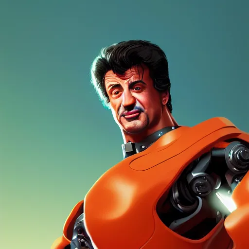 Image similar to portrait of a robotic sylvester stallone, mattepainting concept blizzard pixar maya engine on stylized background splash comics global illumination lighting artstation lois van baarle, ilya kuvshinov, rossdraws