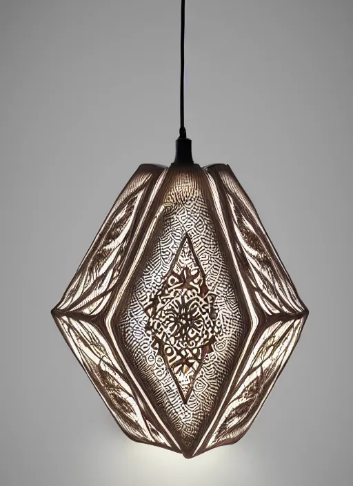 Image similar to A fabric ceiling lamp with intricate patterns designed by Artgerm