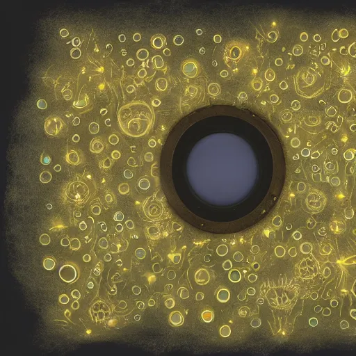 Image similar to cardboard pinhole camera, floating, rbc, radiolaria, protophyta, micro - organisms, center frame, symmetric, rim light, marine microbiology, bioluminescence, electric, fur, soft, concept art, intricate details, highly detailed, colorful, photorealistic, disney pixar, octane render, iridescent, anime, 8 k