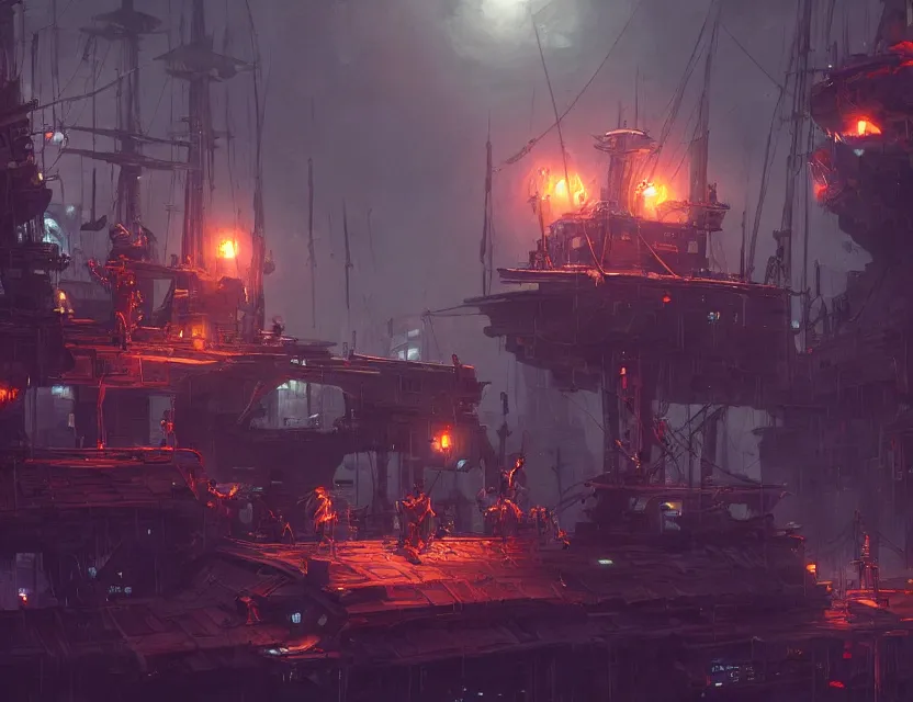 Image similar to pirates in a cyberpunk themed ship unreal render cinematic lighting art by bussiere rutkowski andreas rocha