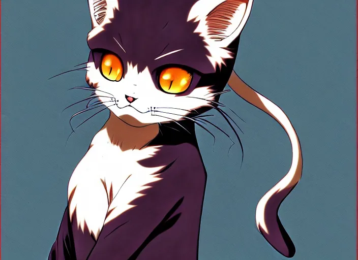 Image similar to anime visual of a cute cat, with red eyes!!!!, high quality detailed anime, cel shaded, digital art by last exile murata range blue submarine no 6, hd, ambient light