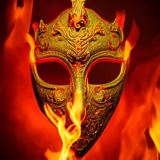 Image similar to an elaborate intricate mask made of flames water, rendered in octane, behance hd, bokeh backdrop