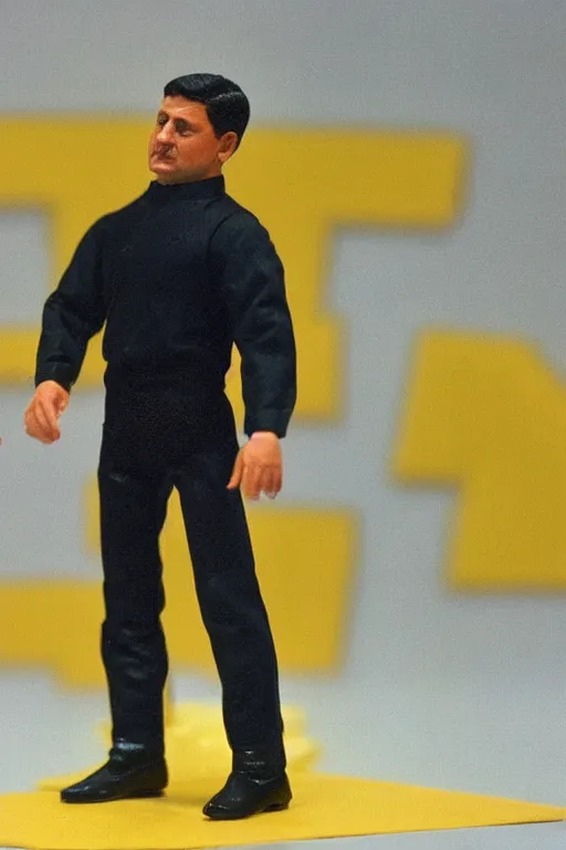 Image similar to [ ukrainian president volodymyr ] zelenskyy as a 1 9 8 0 s wrestling action figure, 🇺🇦,