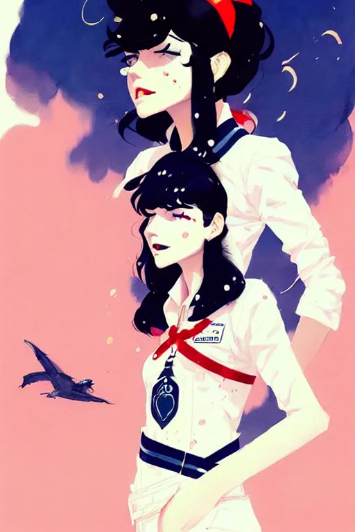 Prompt: a ultradetailed beautiful panting of a stylish woman wearing a sailor uniform, she has black hair, by conrad roset, greg rutkowski and makoto shinkai, trending on artstation