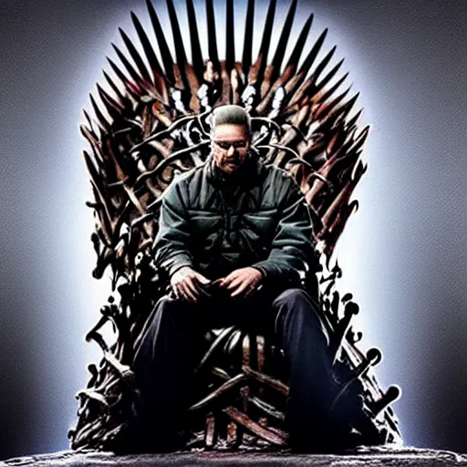 Image similar to “ very very intricate photorealistic photo of a walter white on the iron throne, detailed studio lighting, award - winning crisp details ”