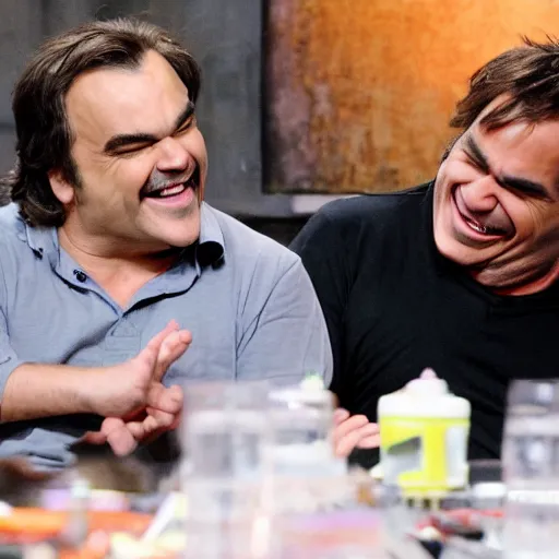 Image similar to jack black and ben stiller, laughing, candid