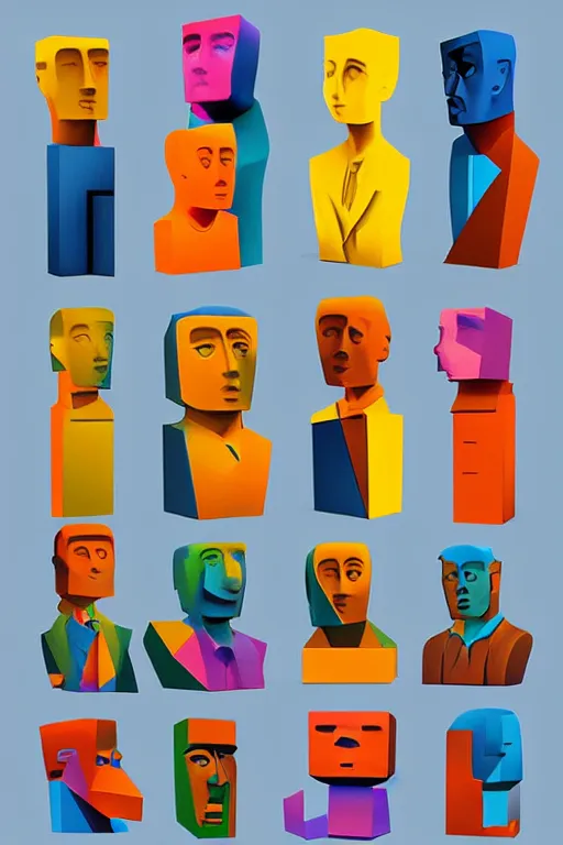 Image similar to cubist moai statue cutout digital illustration cartoon colorful beeple