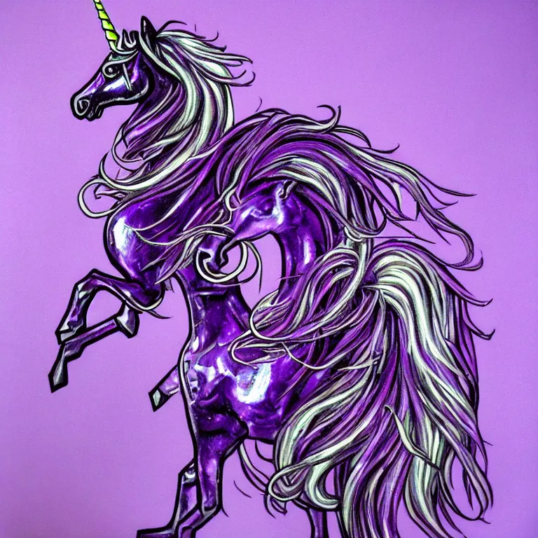 Prompt: unicorn, purple, sparkling, monstrous, crafted by daedalus