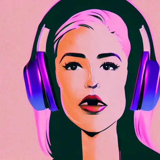 Prompt: synthwave girl wearing headphones, animated, trending on artstation, portrait