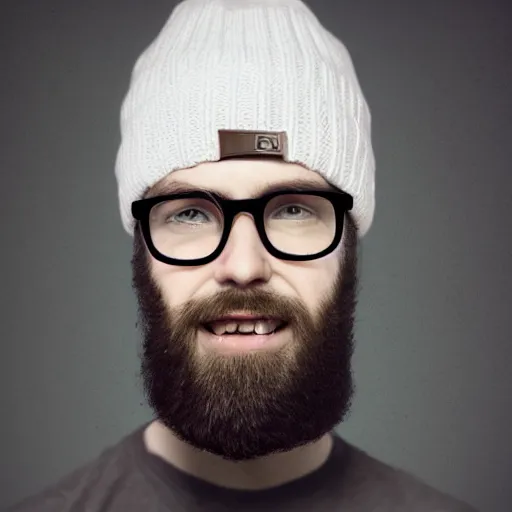 white boy with a beard and glasses wearing a beanie in | Stable Diffusion