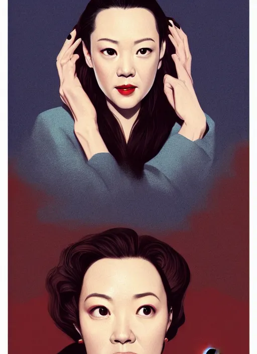 Image similar to twin peaks movie poster art, portrait of zhang ziyi, from scene from twin peaks, clean, simple illustration, nostalgic, domestic, highly detailed, digital painting, artstation, concept art, smooth, sharp focus, illustration, artgerm, donato giancola, joseph christian leyendecker, wlop