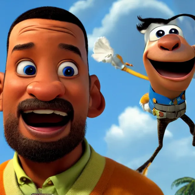 Image similar to will smith as a pixar disney character from up 2 0 0 9 unreal engine octane render 3 d render photorealistic