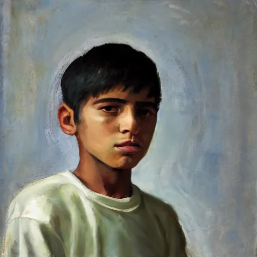 Prompt: Portrait of 14 years old boy