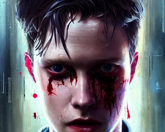 Prompt: highly detailed portrait of michael pitt as an android covered in blood, in detroit : become human, stephen bliss, unreal engine, fantasy art by greg rutkowski, loish, rhads, ferdinand knab, makoto shinkai and lois van baarle, ilya kuvshinov, rossdraws, tom bagshaw, global illumination, radiant light, detailed and intricate environment