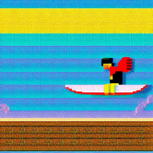 Prompt: a surfer. sun and sea. colorful. pixelart.