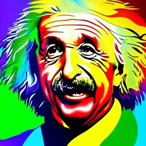 Image similar to rainbow excited einstein. pop art