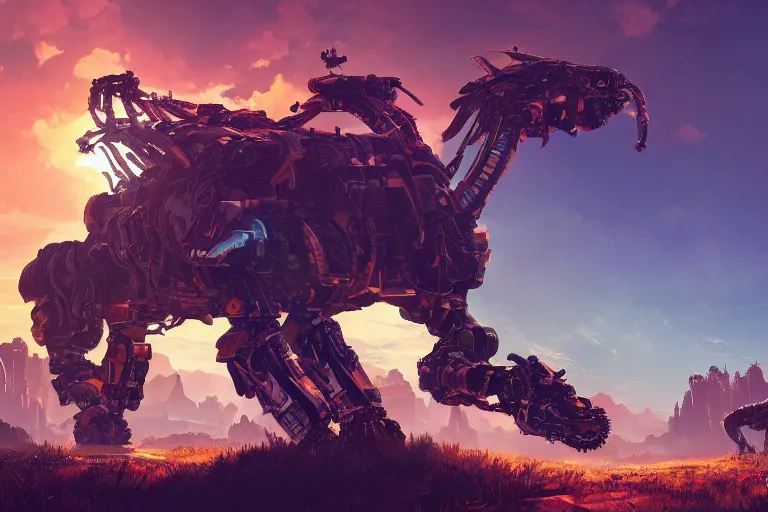 Image similar to scorcher machine mecanical creature robot of horizon forbidden west horizon zero dawn radiating a glowing aura global illumination ray tracing hdr fanart arstation by ian pesty and alena aenami artworks in 4 k