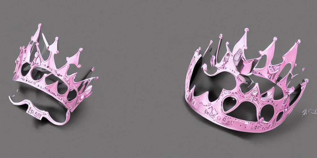 Image similar to made from steel crown is engraved with a single cat face, thin crown, pink color, luxury style, 4 k, realistic render, ultra - detailed, ultra detail