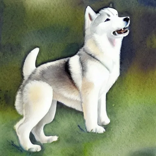 Image similar to cute,adorable,happy,huskie puppy, watercolor