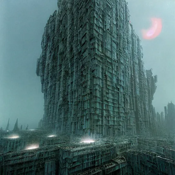 Image similar to futuristic megacity, nightmare horrorcore landscape, acid metal deep colors!, a photograph taken by beksinski gammell giger matte painting unreal engine