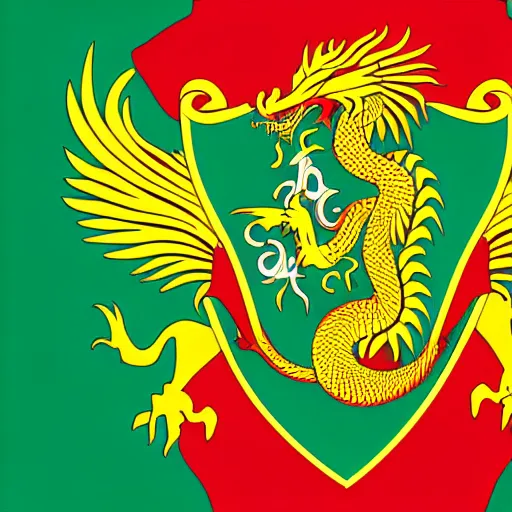 Image similar to coat of arms depicting a golden dragon with red wings on green background, art by ori toor, sticker, colorful, illustration, highly detailed, simple, smooth and clean vector curves, no jagged lines, vector art, smooth