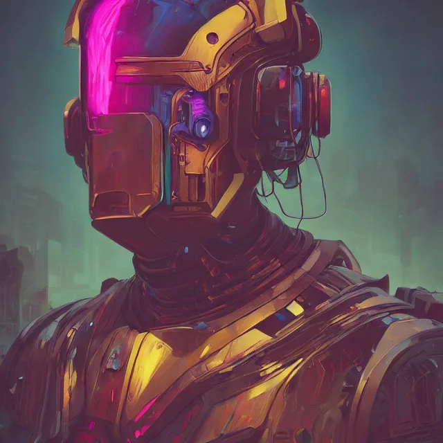 Prompt: a beautiful portrait painting of a ( ( ( cyberpunk ) ) ) armor by simon stalenhag and pascal blanche and alphonse mucha and nekro. in style of digital art. colorful comic, film noirs, symmetry, brush stroke, vibrating colors, hyper detailed. octane render. trending on artstation