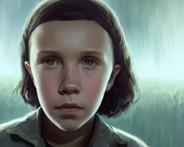 Image similar to highly detailed portrait of a millie bobby brown, in the walking dead, stephen bliss, unreal engine, fantasy art by greg rutkowski, loish, rhads, ferdinand knab, makoto shinkai and lois van baarle, ilya kuvshinov, rossdraws, tom bagshaw, global illumination, radiant light, detailed and intricate environment