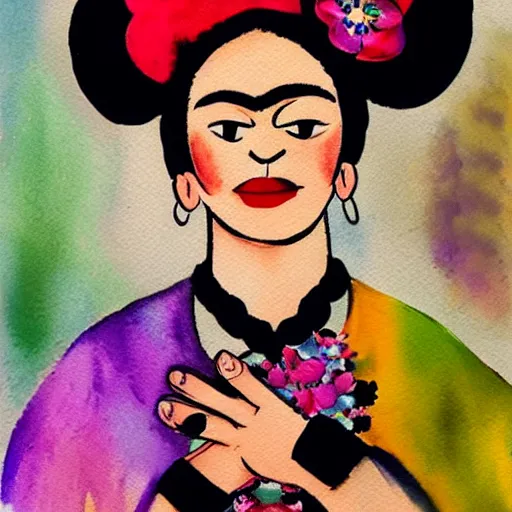 Prompt: Frida Kahlo as Minnie mouse watercolor