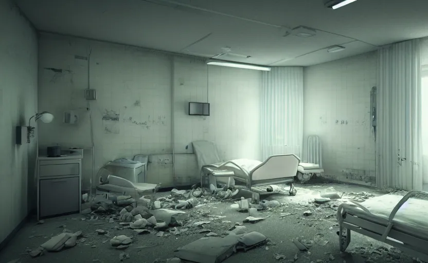 Prompt: an abandoned hospital room, octane render, artstation trending, highly detailded