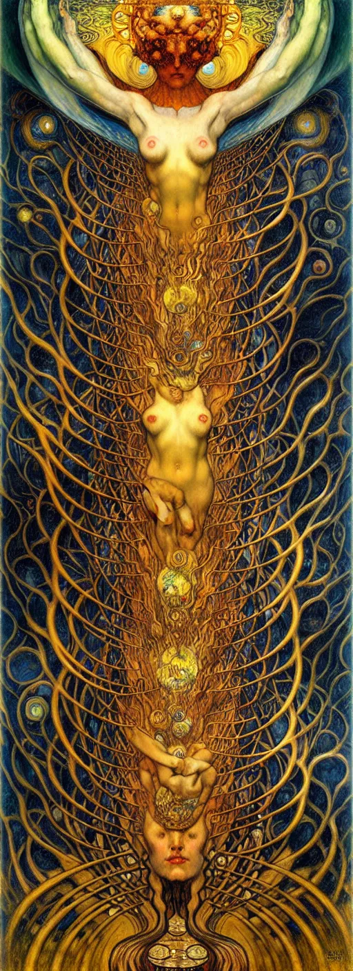 Image similar to Divine Chaos Engine by Karol Bak, Jean Delville, William Blake, Gustav Klimt, and Vincent Van Gogh, symbolist, visionary