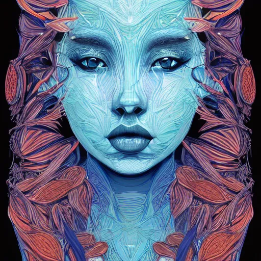 Prompt: the head of an incredibly beautiful woman partially made of carrots and blueberries, an ultrafine detailed illustration by james jean, final fantasy, intricate linework, bright colors, behance contest winner, vanitas, angular, altermodern, unreal engine 5 highly rendered, global illumination, radiant light, detailed and intricate environment