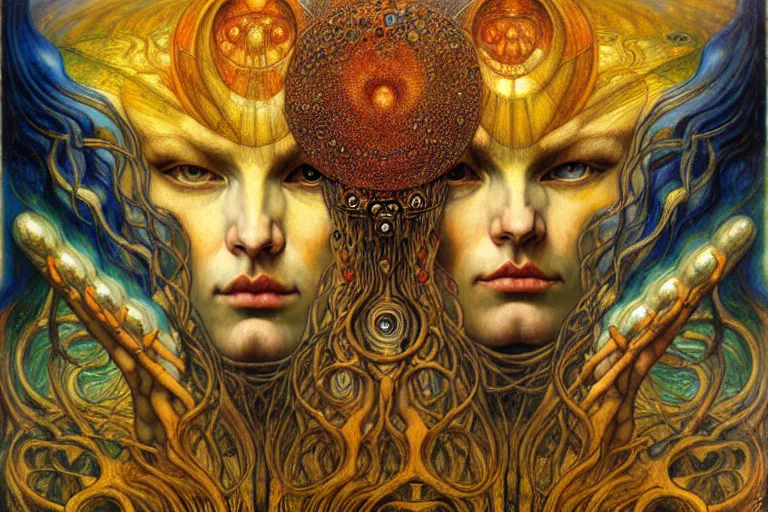 Image similar to Divine Chaos Engine by Karol Bak, Jean Delville, William Blake, Gustav Klimt, and Vincent Van Gogh, symbolist, visionary