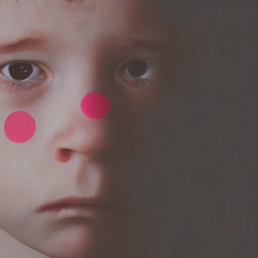 Image similar to sad kid. close up. Heavy digital glitch