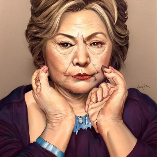 Image similar to ultra realistic illustration, roseanne barr as hillary clinton, intricate, elegant, highly detailed, digital painting, artstation, concept art, smooth, sharp focus, illustration, art by artgerm and greg rutkowski and alphonse mucha
