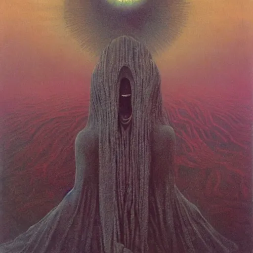 Image similar to the queen of the sun by zdzislaw beksinski and h. r. giger, oil on canvas