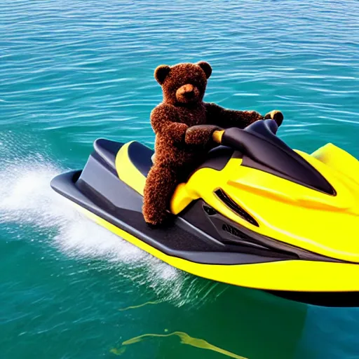Prompt: a teddybear on a jetski
