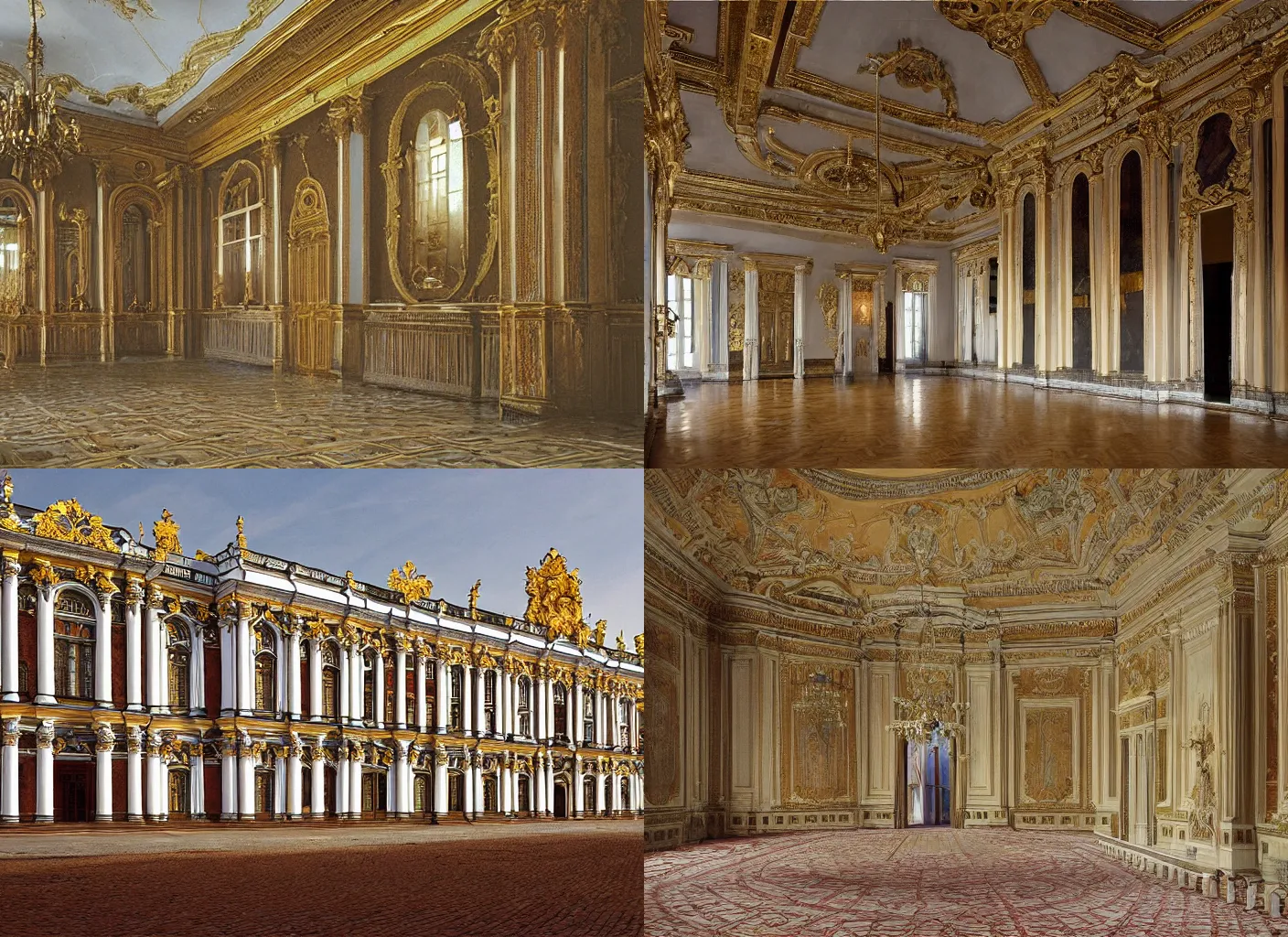 Prompt: the reconstruction project of the winter palace in st. petersburg neo - romanesque style by wilhelm stier