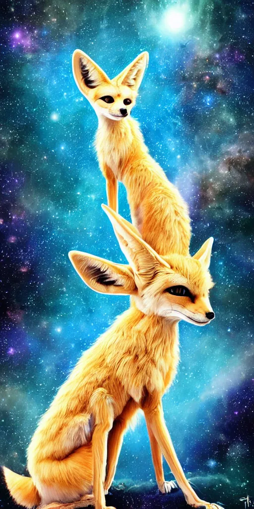 Image similar to a humanoid fennec fox being, the absolute master and creator of the universe with infinite wisdom and cosmos inter - dimensional connection, incredible digital art, realistic, masterpiece