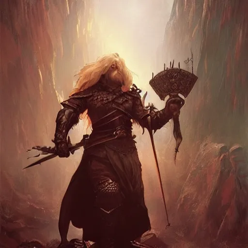 Image similar to Das Schwarze Auge Cover Artwork, a dwarf, an elf, a mage, a knight, adventures, dramatic light, highly detailed, dragon in the sky, photorealistic artwork, oil on canvas, style like Craig Mullins, Jaime Jones, Anna Steinbauer or Alphonse Mucha, amazing and super beautiful artwork, grouped values