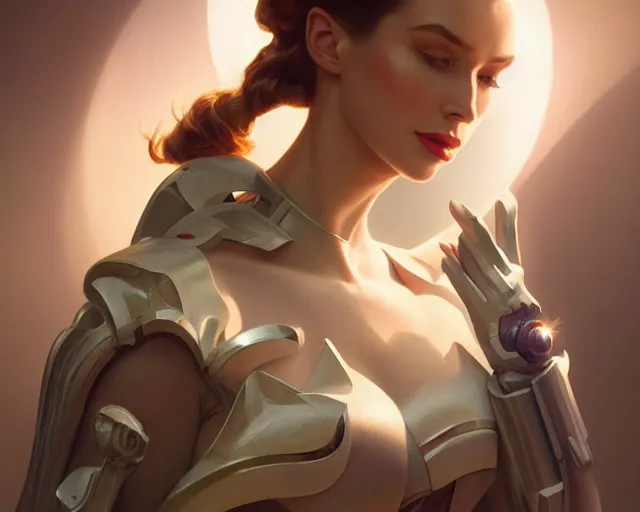 Image similar to scifi woman lange and horst p horst, deep focus, d & d, fantasy, intricate, elegant, highly detailed, digital painting, artstation, concept art, matte, sharp focus, illustration, hearthstone, soft volumetric lights, art by moebius and artgerm and greg rutkowski and alphonse mucha